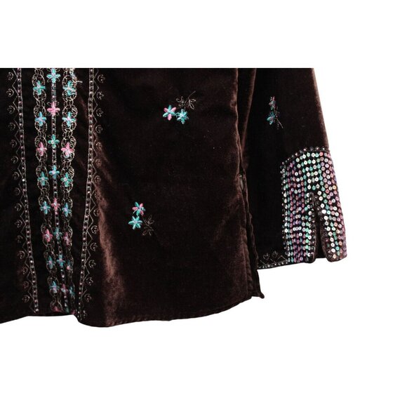 Vintage Velvet Blouse Size Medium Beaded Sequin Embroidered Artsy Hippie Boho - Picture 7 of 11